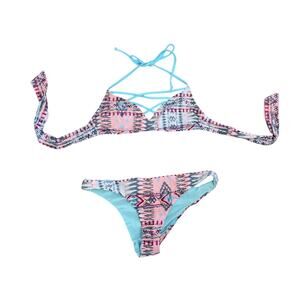 Womens Roxy Southwest Aztec Strappy Tie Swimsuit Bikini Turquoise Pink Size M